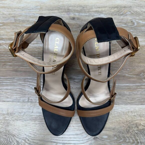 Claudia Ciuti Brown/Black Double Ankle Strap Pumps Women's Size 8.5 - Picture 2 of 6